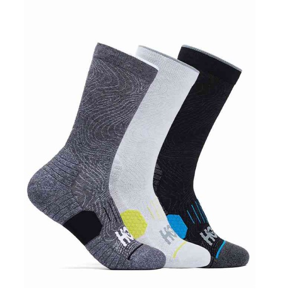 HOKA CREW RUN SOCK 3-PACK WHITE/BLACK/GREY