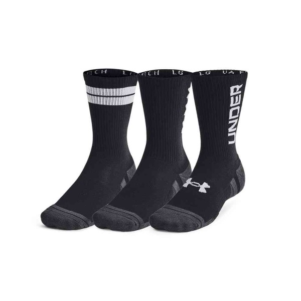 UA PERF TECH NOV 3PK CREW BLACK/WHITE