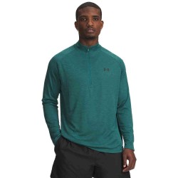 UA TECH TEXTURED 1/2 ZIP RACKGREEN/BLACK