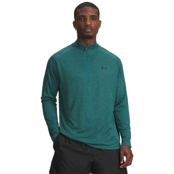 UA TECH TEXTURED 1/2 ZIP RACKGREEN/BLACK