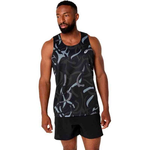 ASICS ROAD ALL OVER PRINT SINGLET PERFORMANCE BLACK