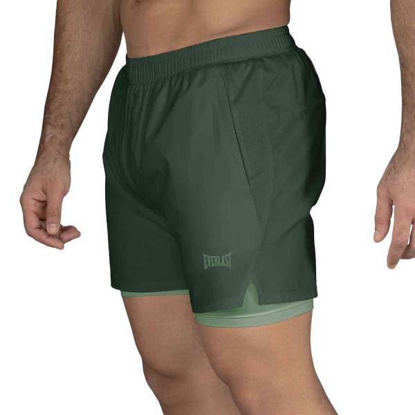 SHORT 2IN1 MEN POLY/ELAST EVERLAST STRIDE 5" GN M6 S